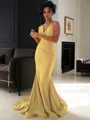 Trumpet/Mermaid V-Neck Sleeveless Elegant Sweep Train Jersey Dress