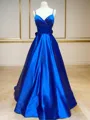 A-line V-Neck Sleeveless Court Train Satin Trendy Dress