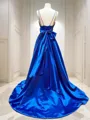 A-line V-Neck Sleeveless Court Train Satin Trendy Dress