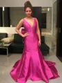 A-line V-Neck Feminine Sleeveless Sweep Court Train Dress