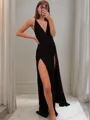 Sheath/Column V-Neck Sleeveless Sweep Train Contemporary Jersey Dress