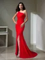 Trumpet/Mermaid One-Shoulder Sleeveless Sweep Train Exquisite Lace Dress