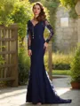 Trumpet/Mermaid V-Neck Graceful Long Sleeves Sweep Train Lace Dress With Applique