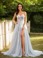 A-line Sweetheart Graceful Sleeveless Court Train Tulle Dresses