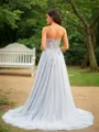 A-line Sweetheart Graceful Sleeveless Court Train Tulle Dresses