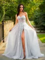 A-line Sweetheart Graceful Sleeveless Court Train Tulle Dresses