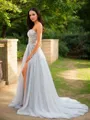 A-line Sweetheart Graceful Sleeveless Court Train Tulle Dresses