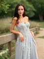 A-line Sweetheart Graceful Sleeveless Court Train Tulle Dresses