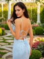 Sheath/Column V-Neck Contemporary Sleeveless Court Train Tulle Dresses