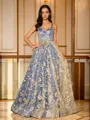 A-line V-Neck Stunning Sleeveless Court Train Satin Dresses