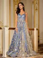 A-line V-Neck Stunning Sleeveless Court Train Satin Dresses