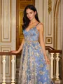 A-line V-Neck Stunning Sleeveless Court Train Satin Dresses