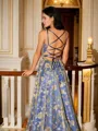 A-line V-Neck Stunning Sleeveless Court Train Satin Dresses