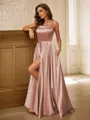 A-line Spaghetti Straps Fashion Sleeveless Sweep Train Silk like Satin Dresses