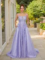 A-line Straps Perfect Sleeveless Court Train Tulle Dresses