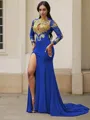 Trumpet/Mermaid High Neck Long Sleeves Curvaceous Sweep Train Jersey Dresses