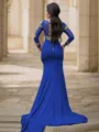 Trumpet/Mermaid High Neck Long Sleeves Curvaceous Sweep Train Jersey Dresses