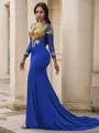 Trumpet/Mermaid High Neck Long Sleeves Curvaceous Sweep Train Jersey Dresses