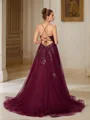A-line V-Neck Fashion Sleeveless Court Train Tulle Dresses