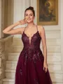 A-line V-Neck Fashion Sleeveless Court Train Tulle Dresses