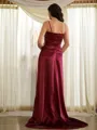 A-line V-Neck Fashion Sleeveless Sweep Train Silk like Satin Dresses