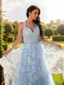 A-line V-Neck Sleeveless Floor-Length Balanced Tulle Dresses
