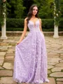 A-line V-Neck Classic Sleeveless Sweep Train Lace Dresses