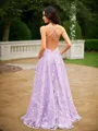 A-line V-Neck Classic Sleeveless Sweep Train Lace Dresses
