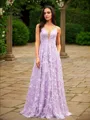 A-line V-Neck Classic Sleeveless Sweep Train Lace Dresses