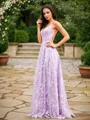 A-line V-Neck Classic Sleeveless Sweep Train Lace Dresses