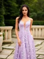 A-line V-Neck Classic Sleeveless Sweep Train Lace Dresses