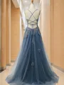 Princess A-line Tulle V-neck Sweep Train Dress With Slit