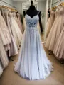 Princess A-line Tulle V-neck Court Train Corset Dress With Slit
