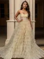 A-line Princess Straight Court Train Corset Dress
