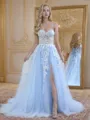 Princess A-line Tulle Spaghetti Straps Court Train Corset Dress With Slit
