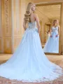 Princess A-line Tulle Spaghetti Straps Court Train Corset Dress With Slit