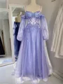 Chic A-line Spaghetti Straps Long Sleeves Court Train Tulle Corset Dress With Appliques Lace