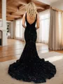 Trumpet/Mermaid Dazzling V-neck Sweep Train Velvet Sequins Dress
