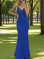 Chic Sheath/Column V-neck Sweep Train Lace Dress