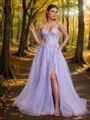 A-line Fashion V-neck Sweep Train Corset Dress With Slit