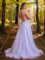 A-line Fashion V-neck Sweep Train Corset Dress With Slit
