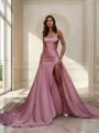 A-Line/Princess Fashion Strapless Court Train Silk like Satin Dress With Slit