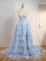 A-line Dreamy Off-the-Shoulder Court Train Tulle Corset Dress With Slit