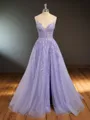 A-line Fashion V-neck Sweep Train Corset Dress With Slit