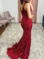 Perfect Sheath V-Neck Pleated Sweep Train Velvet Sequins Dress