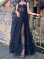 Fashion A-line Straps Appliques Lace Floor-Length Tulle Corset Dress