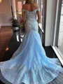 Glam Sheath Off-the-Shoulder Appliques Lace Court Train Tulle Corset Dress