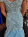 Glam Sheath Off-the-Shoulder Appliques Lace Court Train Tulle Corset Dress