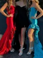 Glamorous Sheath Sweetheart Cascading Ruffles Court Train Silk Like Satin Corset Dress