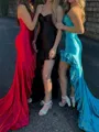 Glamorous Sheath Sweetheart Cascading Ruffles Court Train Silk Like Satin Corset Dress